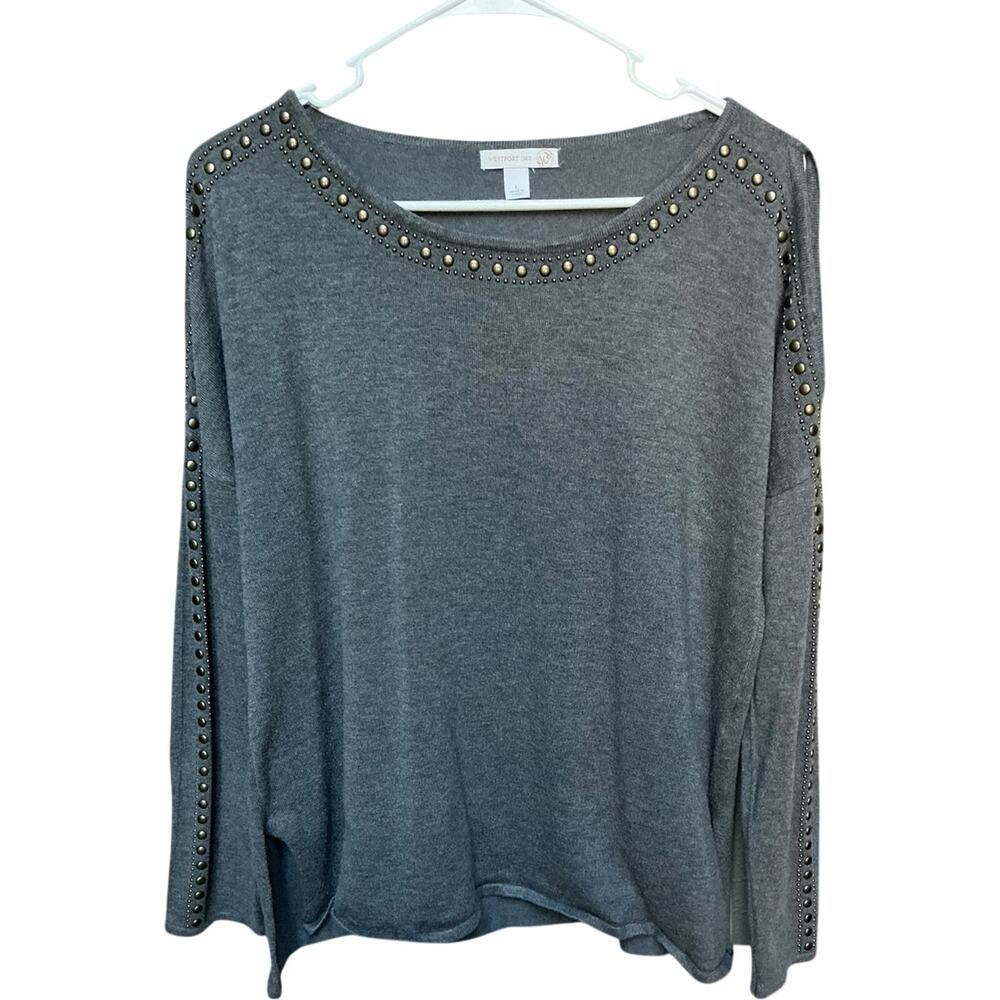 Westport Gray Stud-Trim Knit Sweater